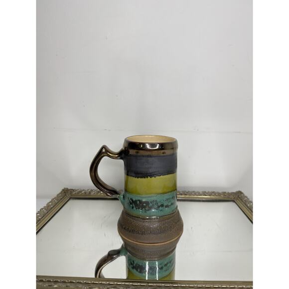 Eduardo Vega Art Pottery Cuenca Ecuador Green Bronze Vintage Half Pint Mug - Picture 9 of 10